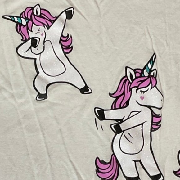 White Tunic Tee w/ Dancing Sparkle Unicorn Graphic - Picture 3 of 4